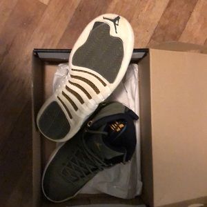 olive green jordan 12’s